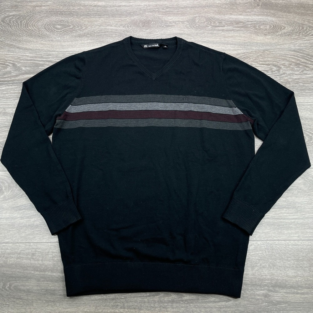 Travis Mathew Sweater Mens Large Black V Neck Knit Golf Preppy Casual Pullover